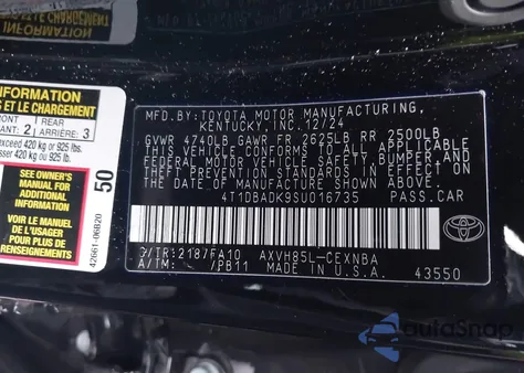 2025 Toyota Camry Le z USA, uszkodzony, nr VIN 4T1DBADK9SU016735